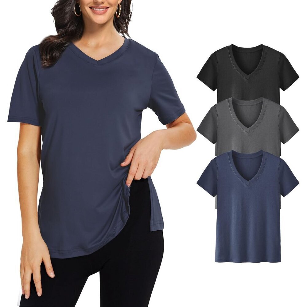 3 Pack Women’s Casual V-Neck T Shirts Short Sleeve Loose Fit Soft Fabric
